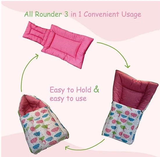 Infantbond Baby Mattress with net | Baby Carry Bag | 4 Pcs Bedding Set | Grey Sprial (0-6 Months) (Full Set)