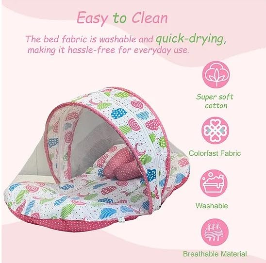 Infantbond Baby Mattress with net | Baby Carry Bag | 4 Pcs Bedding Set | Grey Sprial (0-6 Months) (Full Set)