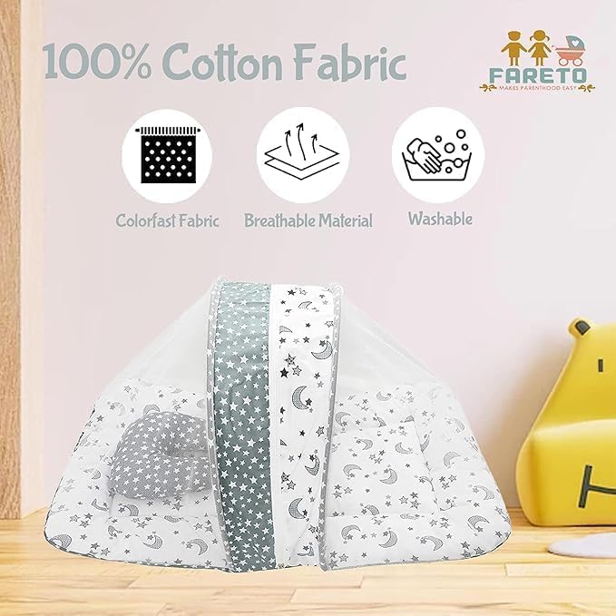 Infantbond Baby Mattress with net | Baby Carry Bag | 4 Pcs Bedding Set | Grey Sprial (0-6 Months) (Full Set)