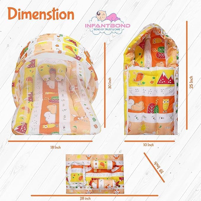 Infantbond Baby Mattress with net | Baby Carry Bag | 4 Pcs Bedding Set | Grey Sprial (0-6 Months) (Full Set)