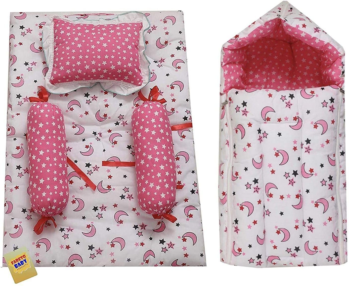 Infantbond Baby Mattress with net | Baby Carry Bag | 4 Pcs Bedding Set | Grey Sprial (0-6 Months) (Full Set)