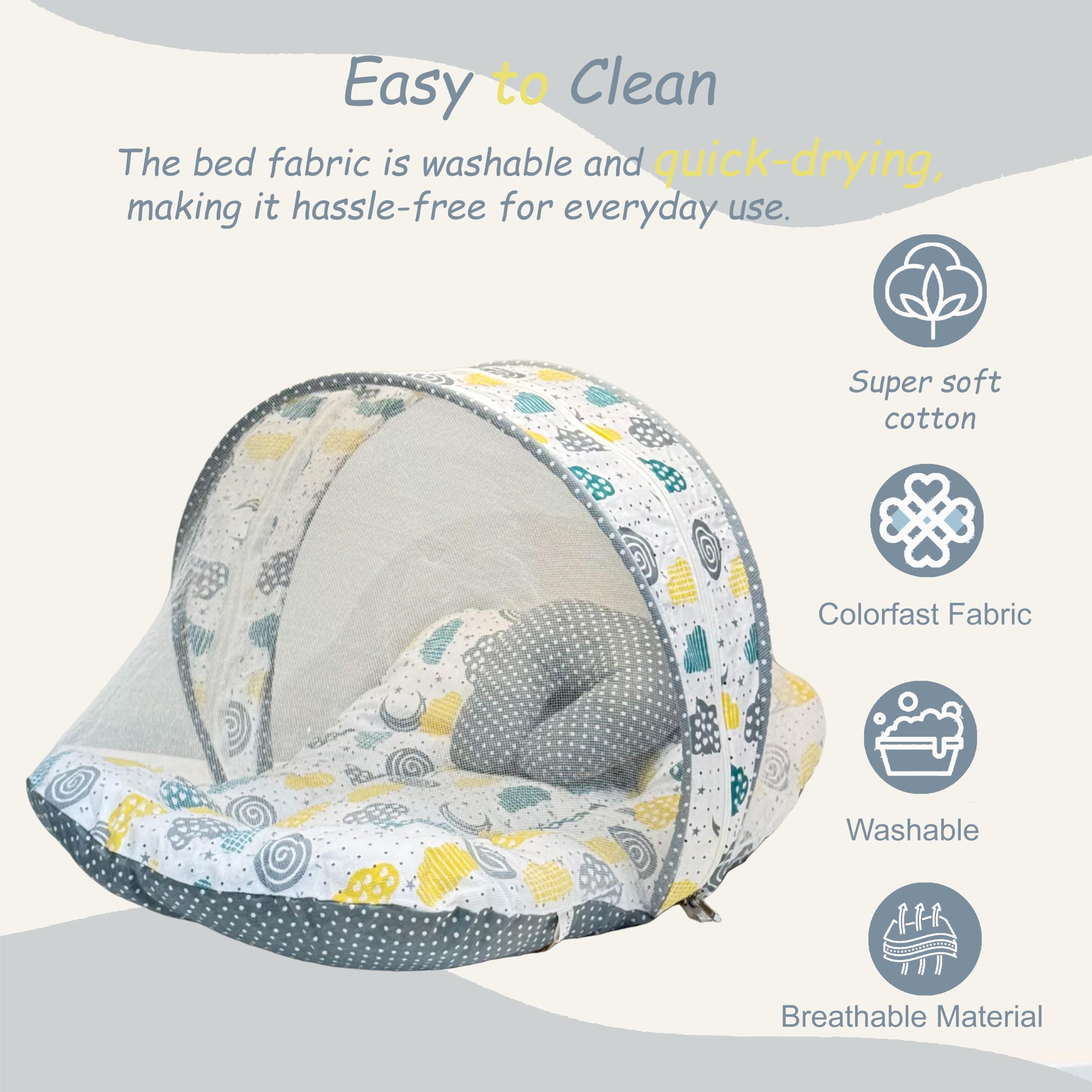 Infantbond Baby Mattress with net | Baby Carry Bag | 4 Pcs Bedding Set | Grey Sprial (0-6 Months) (Full Set)