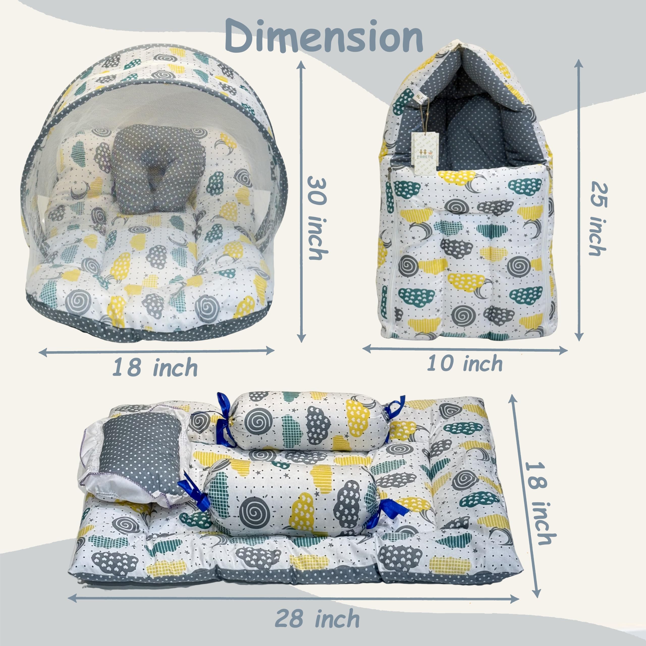 Infantbond Baby Mattress with net | Baby Carry Bag | 4 Pcs Bedding Set | Grey Sprial (0-6 Months) (Full Set)