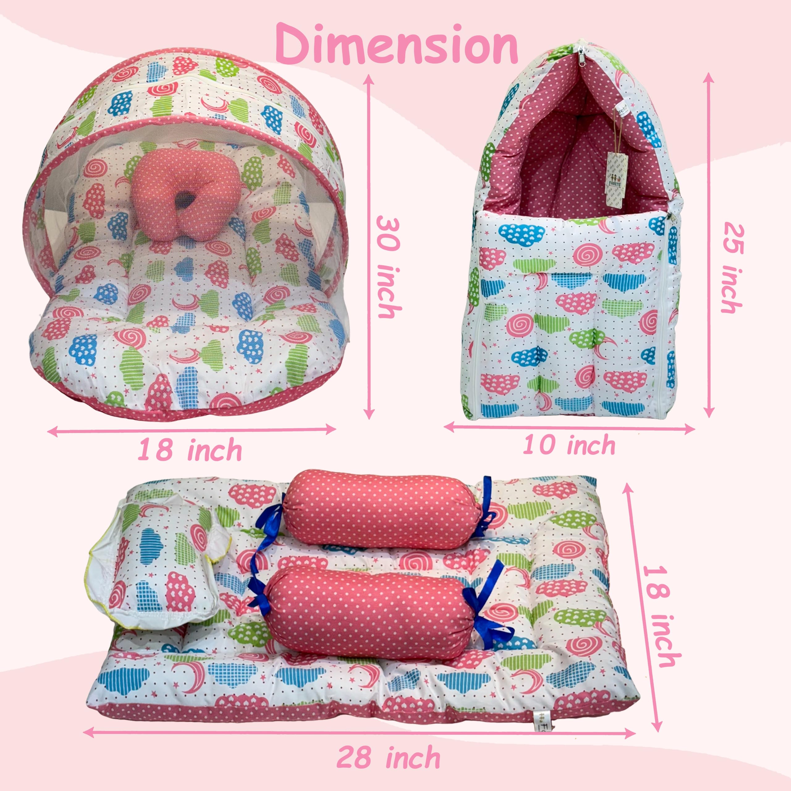 Infantbond Baby Mattress with net | Baby Carry Bag | 4 Pcs Bedding Set | Grey Sprial (0-6 Months) (Full Set)